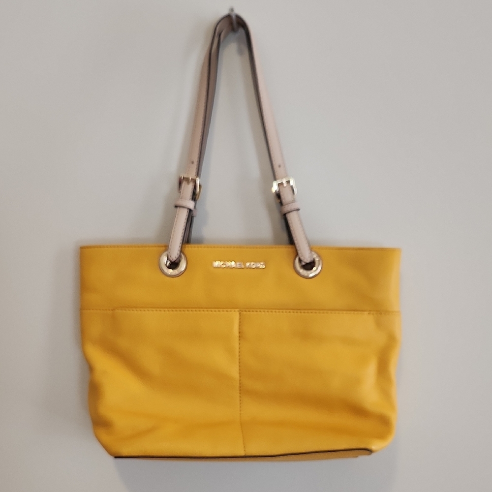 Michael Kors Yellow Leather Tote with Structured Design
